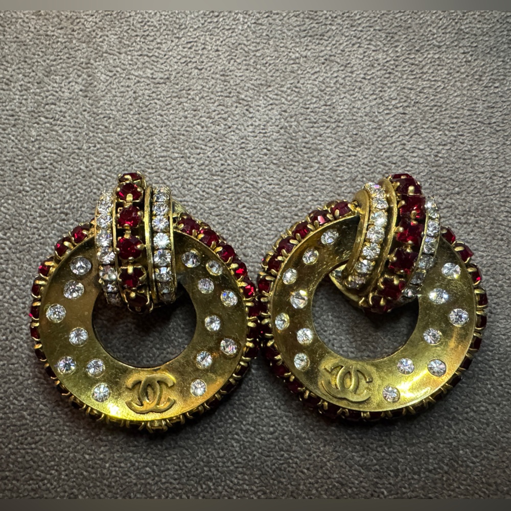 Chanel Authentic vintage Gold and Red Crystal Earrings
